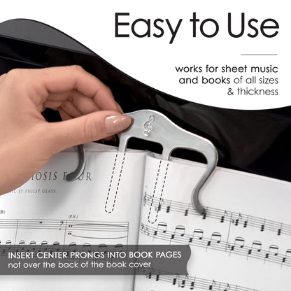 Stelle & Hegen Sheet Music Holder for Music Stand - Polished Stainless Steel Page Holder with Treble Clef Design for Piano Books (Classic Edition)