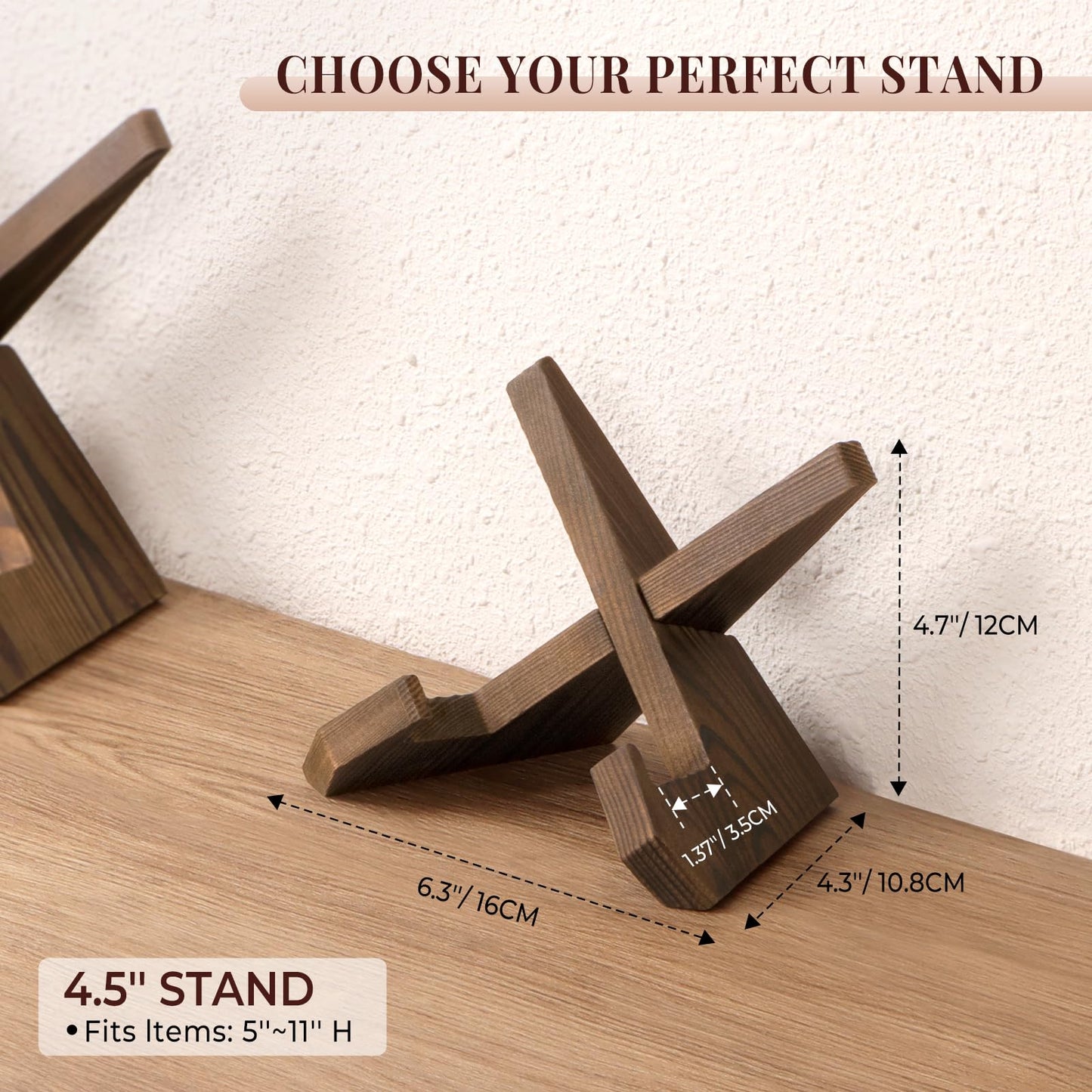 ANBOXIT Plate Stand for Display - 3 Pack 4.5 Inch Holder, Wooden Picture Frame Easel, Decorative Table Top Brown