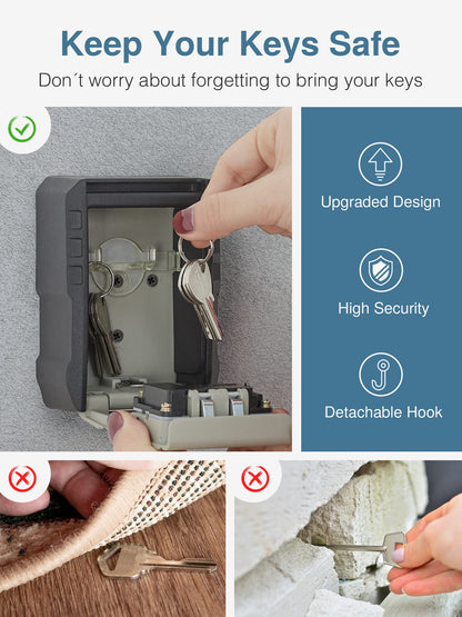 Puroma Key Lock Box with Key Hook, Resettable 4-Digit Combination, Waterproof Key Storage Security, Large Capacity Wall Mounted for House Keys, Realtors, Garage Spare Keys