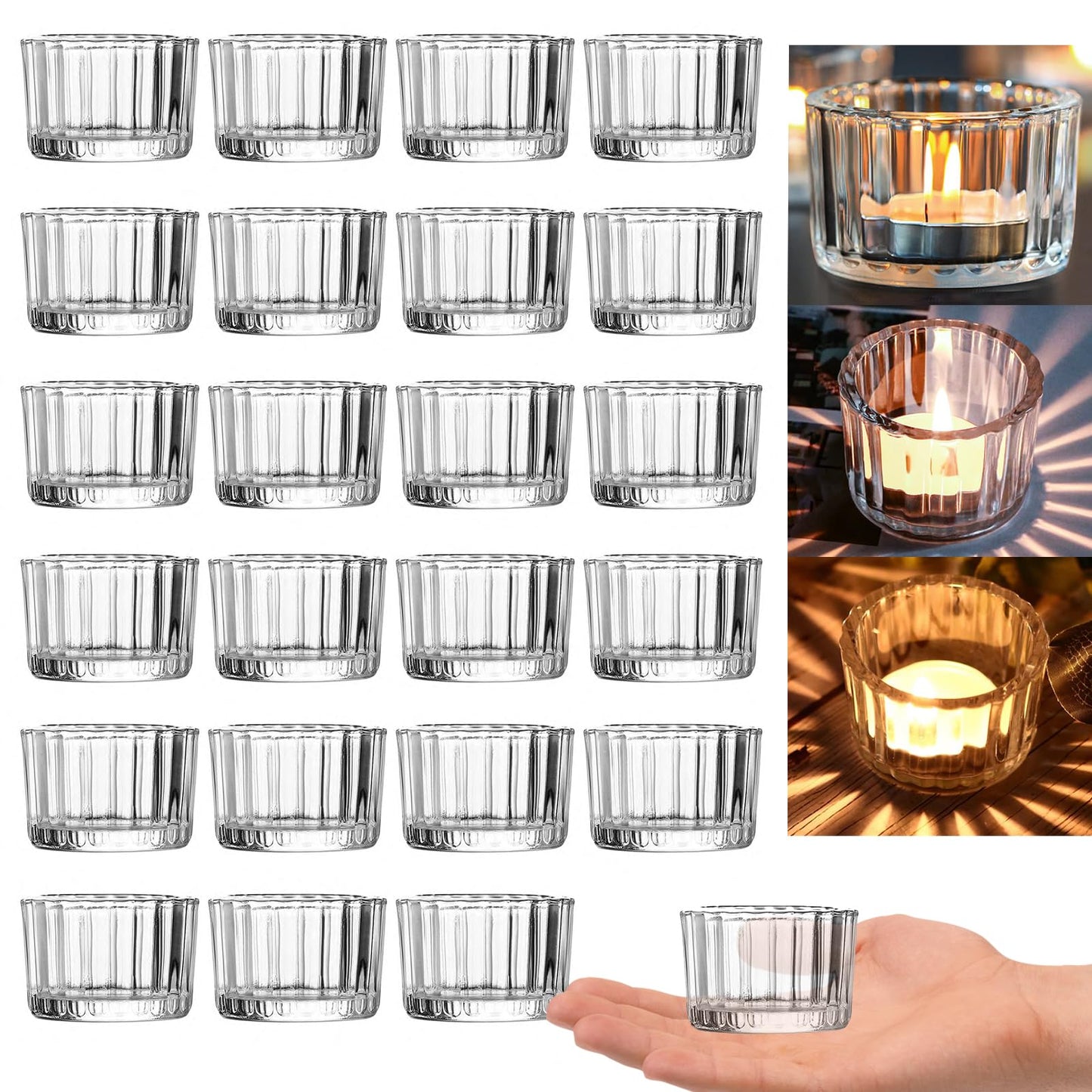 GOLDEAL Tealight Candle Holders Set of 48 Thick Clear Glass, Tea Light Holder Bulk, Votive Candle Holders for Wedding Table Decor, Party Supplies, Bridal Shower Decorations, Centerpieces for Tables