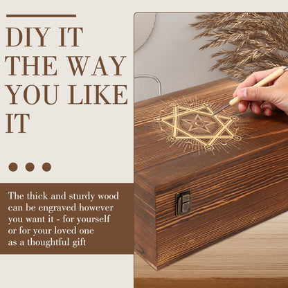 Barydat Extra Large Wooden Memory Box with Hinged Lid for Keepsakes Unfinished Pine DIY Craft Stash Wooden Box for Arts Gift and Storage Decorative