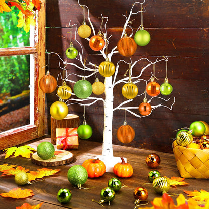 Lunmon 64 Pcs Fall Ball Ornaments Matt Glitter Lime Green Gold Orange Tree Ornament 1.6/1.97/2.4 Inch Autumn Thanksgiving Hanging Bulbs Fall Decorations for Home Tree Holiday Office Party Decor