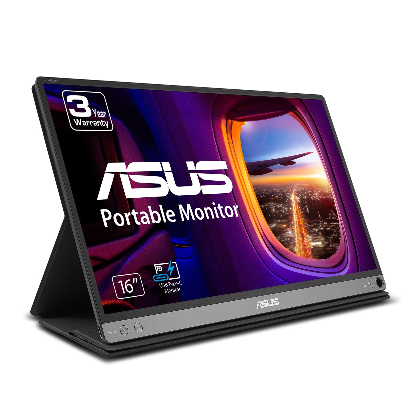 ASUS ZenScreen 16” Portable USB Monitor (MB169CK) - Full HD, IPS, Dual USB-C, Mini-HDMI, Eye Care, Flicker Free, Blue Light Filter, Anti-Glare Surface, 360° Kickstand, 3 yr Warranty