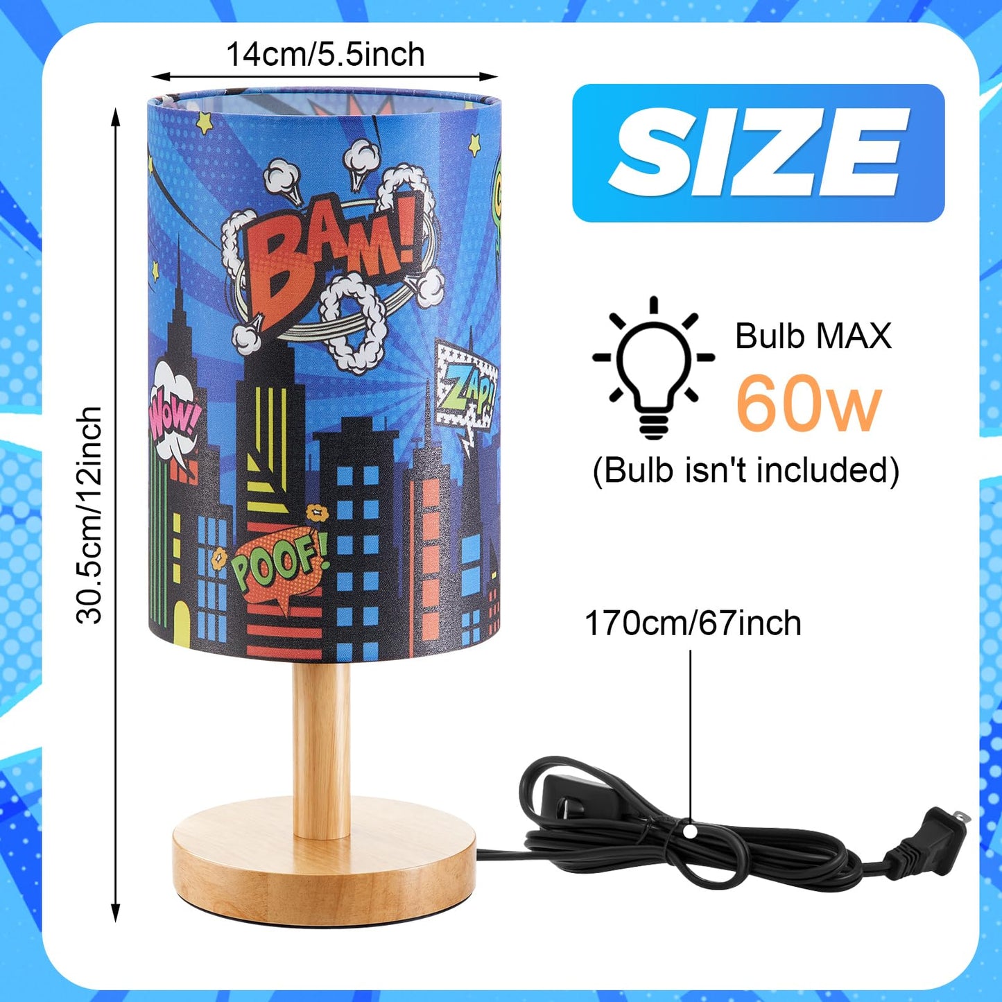 Tujoe Hero Lamp Bedside Desk for Bedroom Kids Lamp Fabric Nightstand Table Lamps Decor Bam Bang for Boys Girl Kids Reading Living Room Home Office Christmas Gift