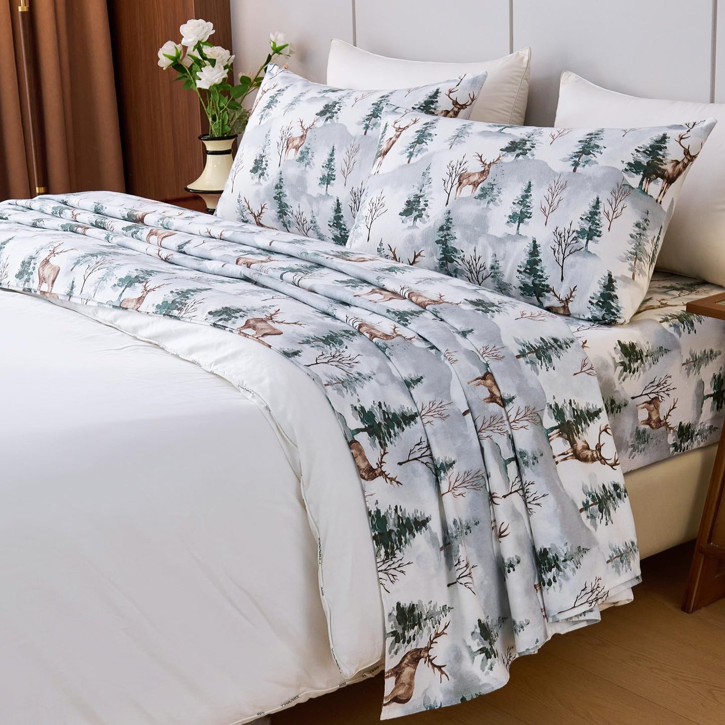 LANYETON 100% Cotton Flannel Sheets, Ultra Soft Cozy Warm Bed Sheets Set for All Season, 16" Deep Pocket, 3PC, Twin