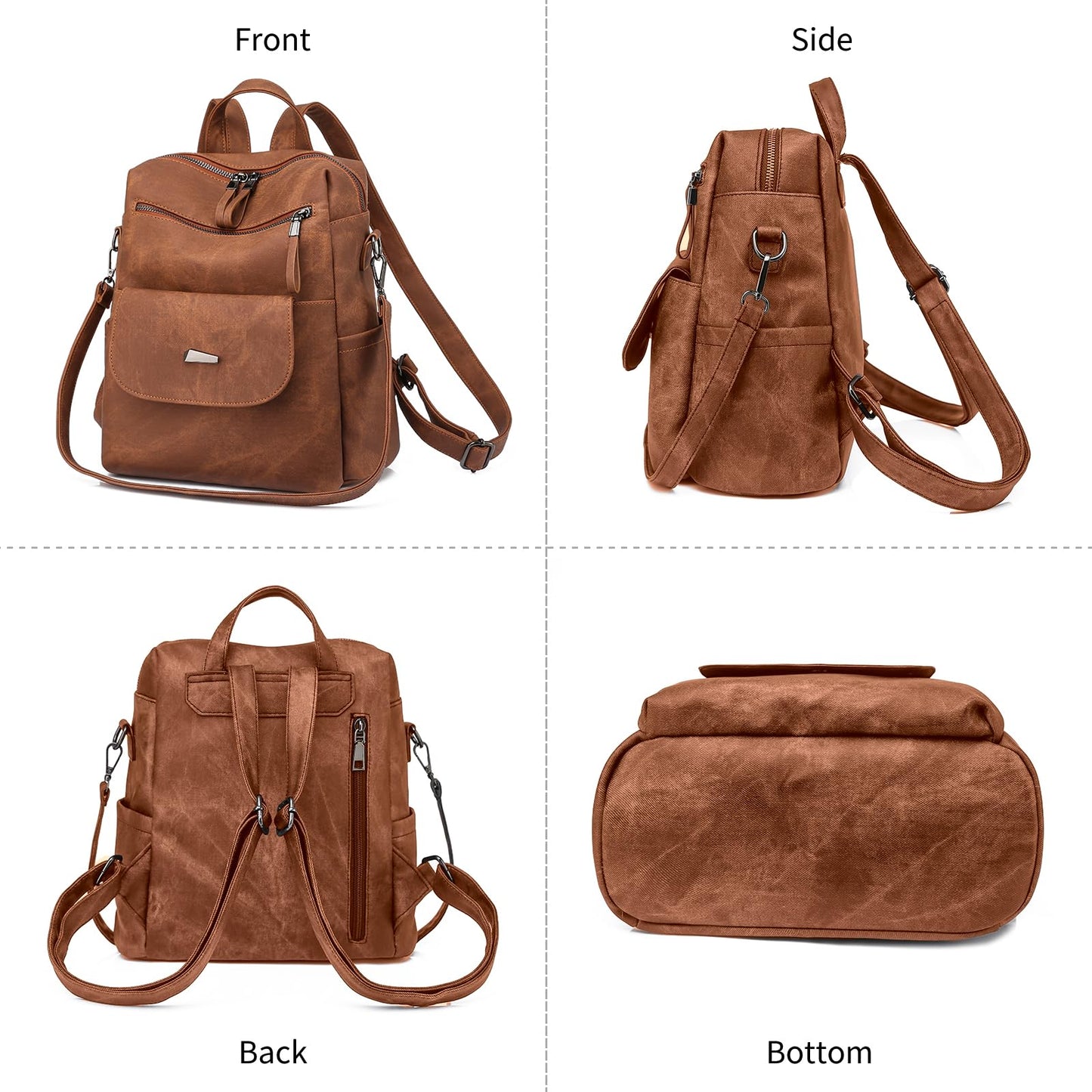 Puwuzixi Women Backpack Waterproof Anti-Theft Lightweight PU Fashion Travel Multipurpose Convertible Purse Shoulder Bag Handbag Backpack Caramel Brown