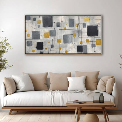 KLAKLA Modern Abstract Wall Art Poster - Black Gold Gray Neutral Decor for Living Room, Bedroom & Office, Unframed, Minimalist Abstract Design 40x20 Inches