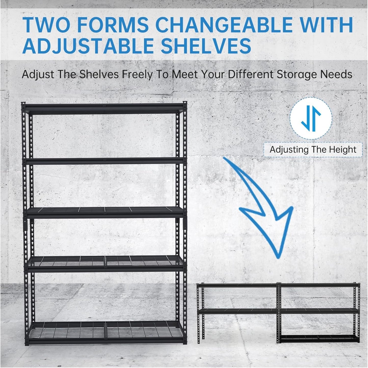 PioneerWorks 2500 Lbs Capacity Heavy Duty Garage Shelving, 48x18x72 Inch 5-Tier Metal Wire Shelves, Adjustable Industrial Storage Rack for Garage, Basement, Warehouse Organization