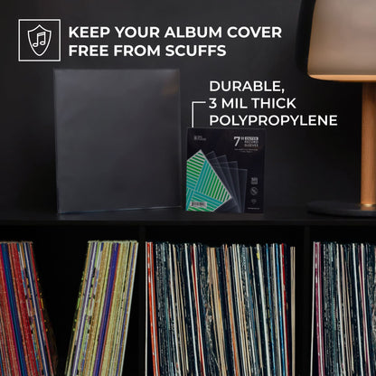 BIG FUDGE Vinyl Record Outer Sleeves - 7 inch x 50pcs - Clear LP Album Covers Made of High-Density Polypropylene Plastic - Durable & Wrinkle-Free - 3 mil Thick, 7.42" x 7.42"