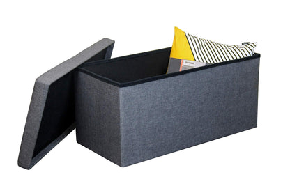 HomeHarmony Folding Storage Ottoman Seat, Stool, Toy Storage Box Linen Look (Grey Large)