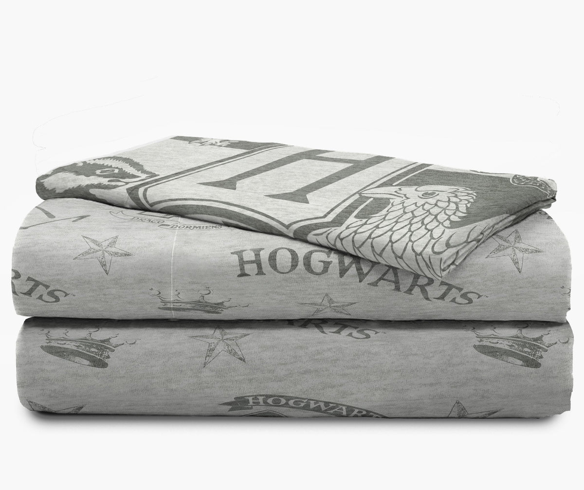 Jay Franco Kids Sheet Set with Fitted, Flat Sheets & Pillow Cover - Ultra-Soft Bedding with Pillowcase for Room Decor, Gray - Harry Potter, 3 Piece Twin