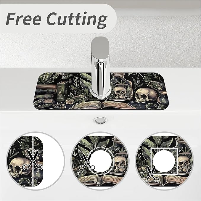 Kitchen Sink Splash Guard，Books and skulls Faucet Mat Sink Gadgets-Super