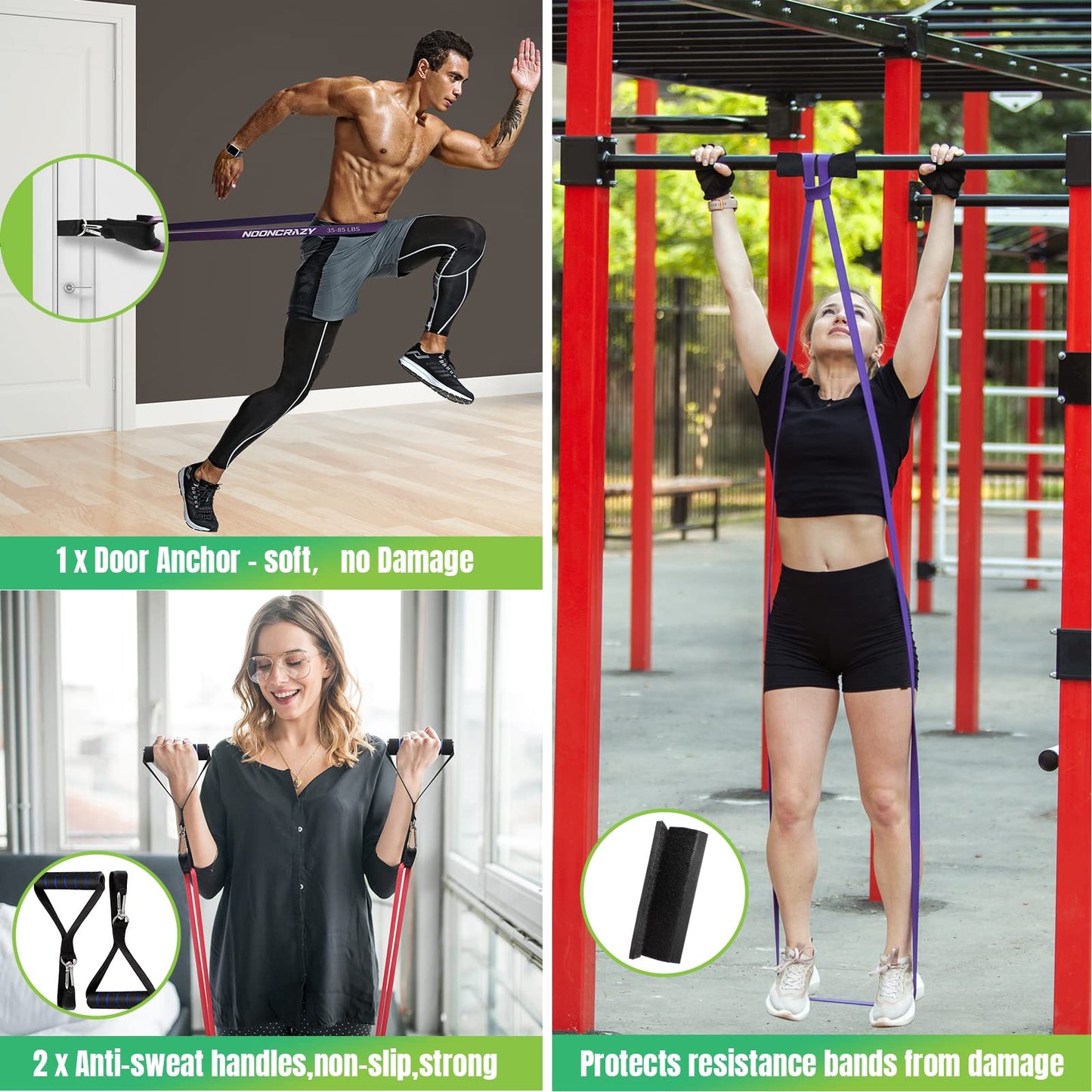 nooncrazy Resistance Bands Set, Pull Up Assistance Bands 4 Different Levels with Handles & Door Anchor & Training Poster, Gym Bands for Strength Training, Yoga, Muscle Toning for Men and Women