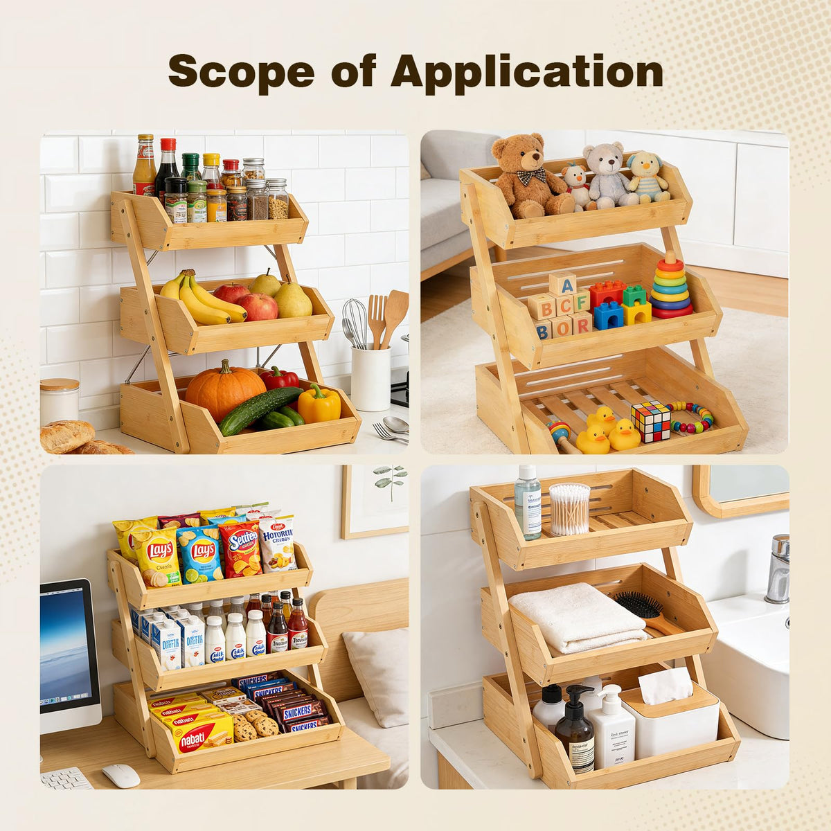 SYEIIYU 2 Tier Fruit Basket For Kitchen, Bamboo Vegetable Storage Bowl Stand with Banana Hanger Hooks, Produce Storage Wooden Basket, Snack Organizer for Countertop, Kitchen Counter Storage