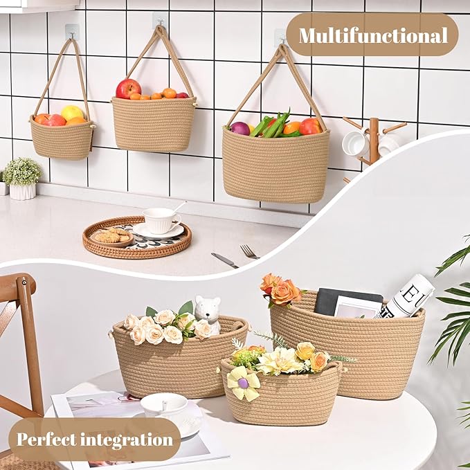 Hanging Storage Baskets, Over the Door Basket, Cotton Wall Baskets Storage