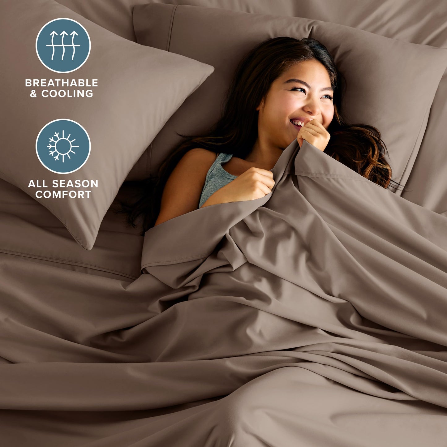 Bare Home Queen Sheet Set - 1800 Ultra-Soft Microfiber Queen Bed Sheets - Double Brushed - Deep Pockets - Easy Fit - 4 Piece Set - Bedding Sheets & Pillowcases (Queen, Taupe)