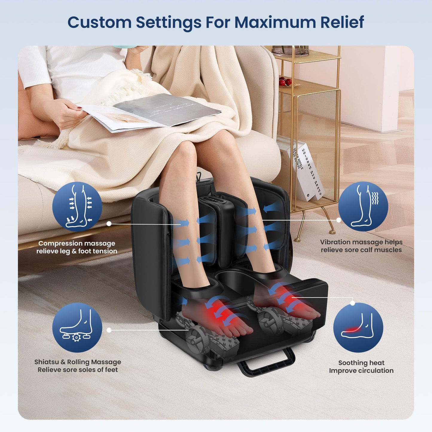 COMFIER 2 in 1 FSA Foot Massager Machine,HSA Shiatsu Foot and Calf Massager with Heat,Kneading,Vibration,Compression Massagers for Feet Health,Plantar Fasclitis,Father‘s Day Gift for Dad
