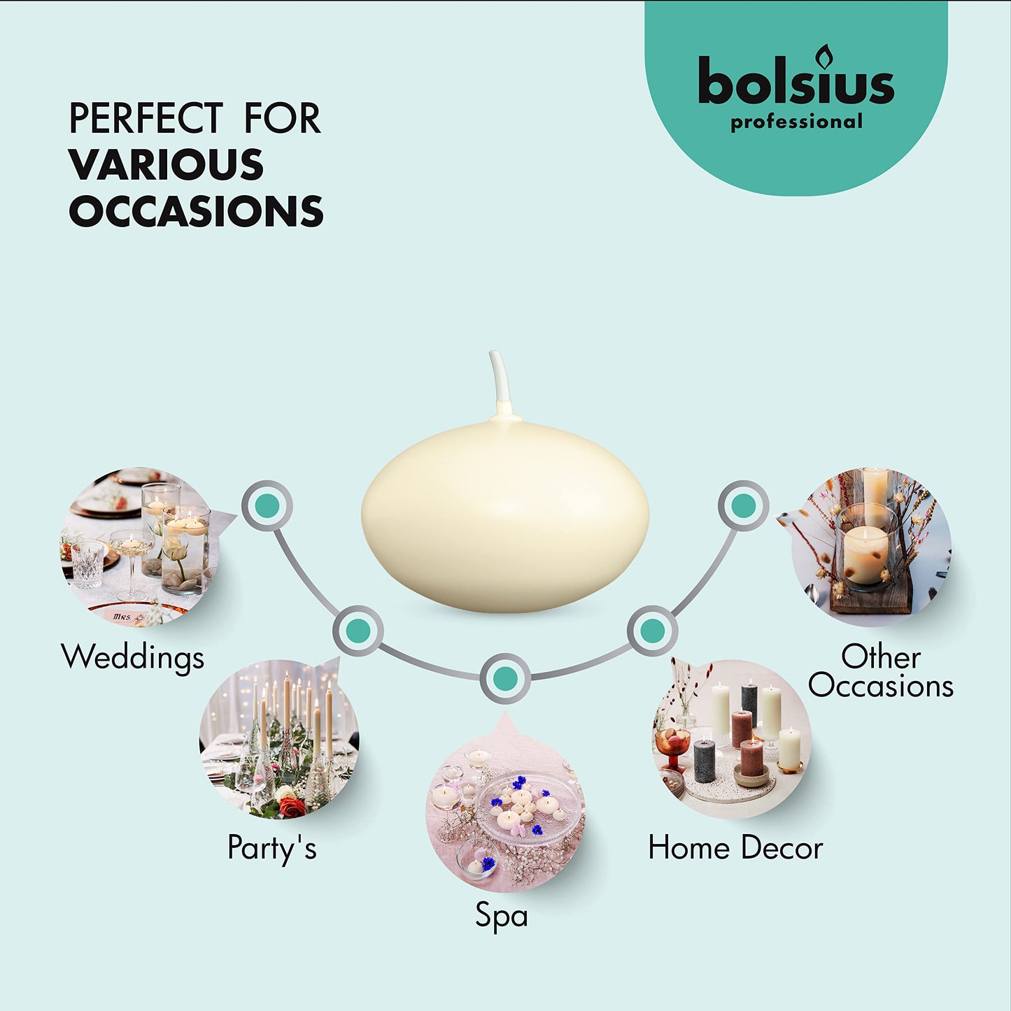Bolsius Floating Candle - Ivory - Bag of 20 - Long Burning Time of 4 Hours - Clean Burn - Interior Decoration - Vegan Wax - 3 x 4.5 cm