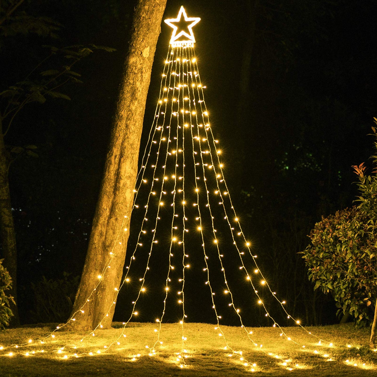 PUHONG Christmas Decoration Outdoor Star String Lights,16.4Ft Christmas Tree Toppers Lights 320 LED 8 Modes with 12" Lighted Star for Halloween Christmas New Year Holiday Birthday(Warm White)