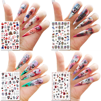 TailaiMei 12 Sheets Halloween Nail Stickers, 3D Horror Scream Scary Wound Scar Bloody Self-Adhesive Gothic Nail Art Decals for DIY Nail Decorations (Bleading Style)