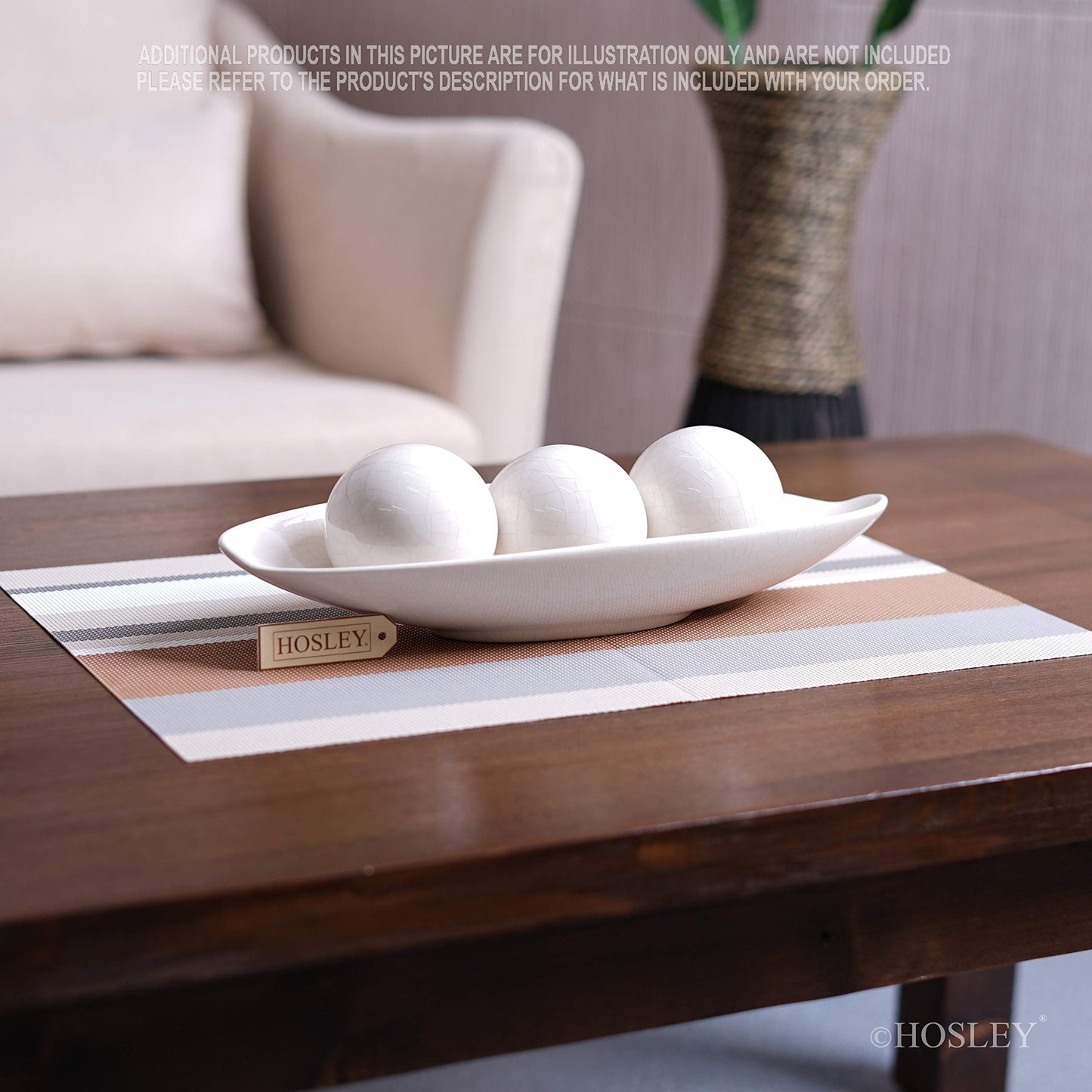 Hosley Decorative Bowl and Orb Set. Ideal GIFT for Weddings Special Occasions and for Decorative Centerpiece in Your Living Dining Room O3 (Crackle Ivory)