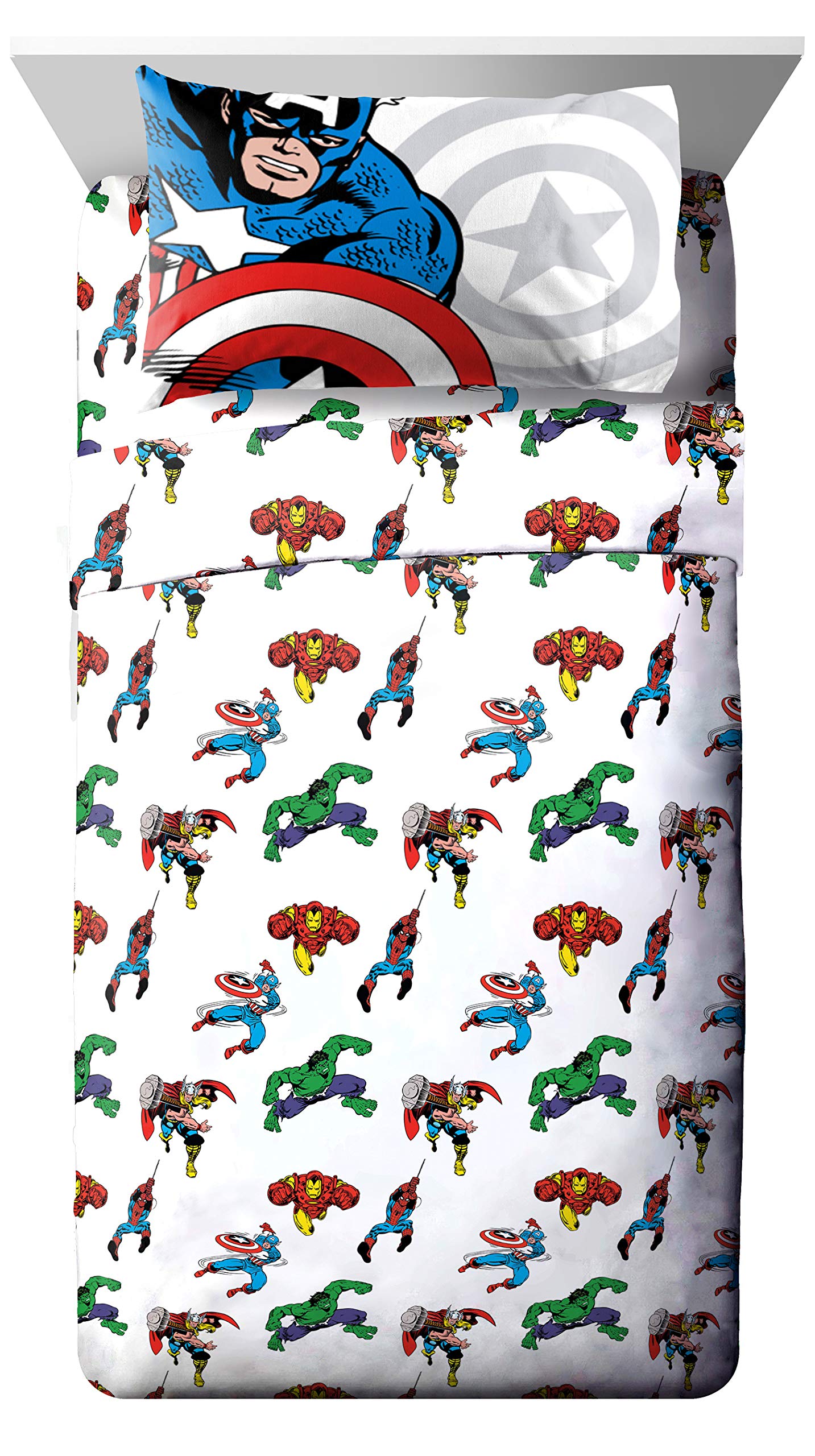 Jay Franco Marvel Avengers Comic Cool 7 Piece Full Bed Set - Includes Comforter & Sheet Set - Bedding Features Captain America, Spiderman, Iron Man, Hulk, & Thor - Super Soft