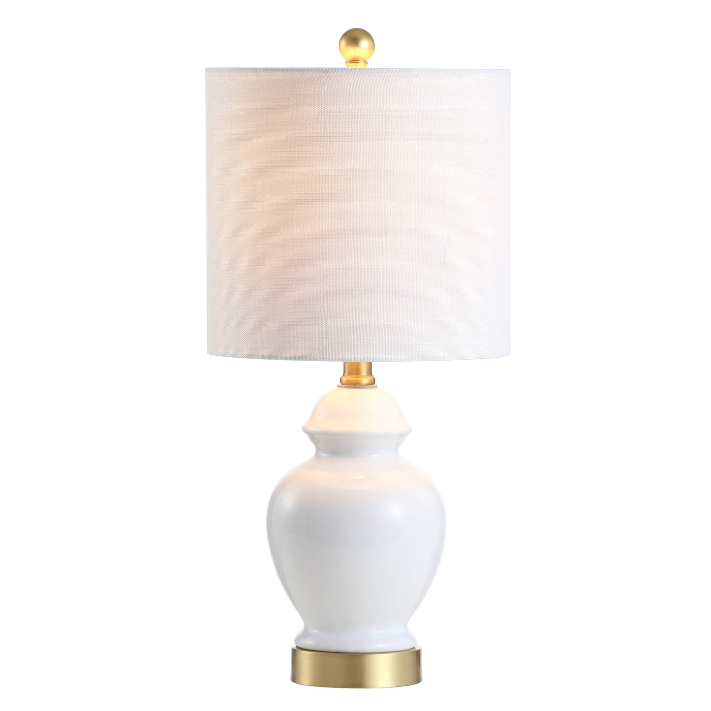 JONATHAN Y 20" White Textured Ceramic and Brass Gold Table Lamp, Glam Bedside Nightstand Lamp for Living Room Bedroom, White Linen Shade, LED Bulb Included JYL1035A