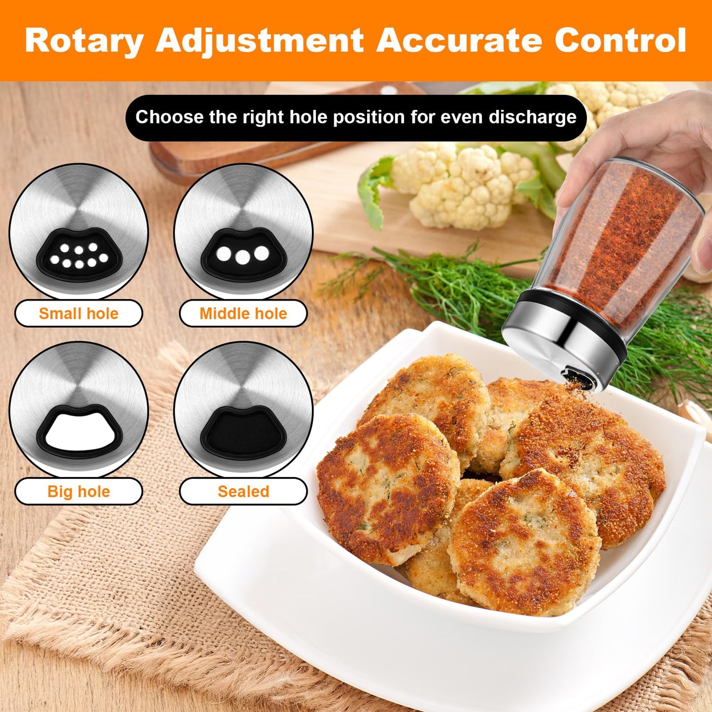 6 Pcs Salt Pepper Shakers Set with Adjustable Pour Holes Stainless Steel Spice Dispenser 6oz Clear Glass Seasoning Containers for Kitchen Restaurant Home BBQ Camping Farmhouse Accessories ﻿