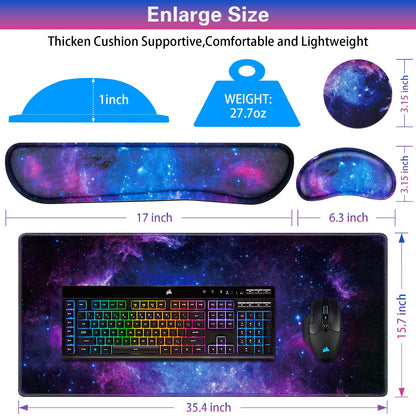 Canjoy Gaming Mouse Pad Set, 4-in-1 XXL Large Mouse Pad + Keyboard Wrist Rest Support+ Coaster, (35.4×15.7 in) Extended Desk Pad Memory Foam Non-Slip Desk Mat for Home Office