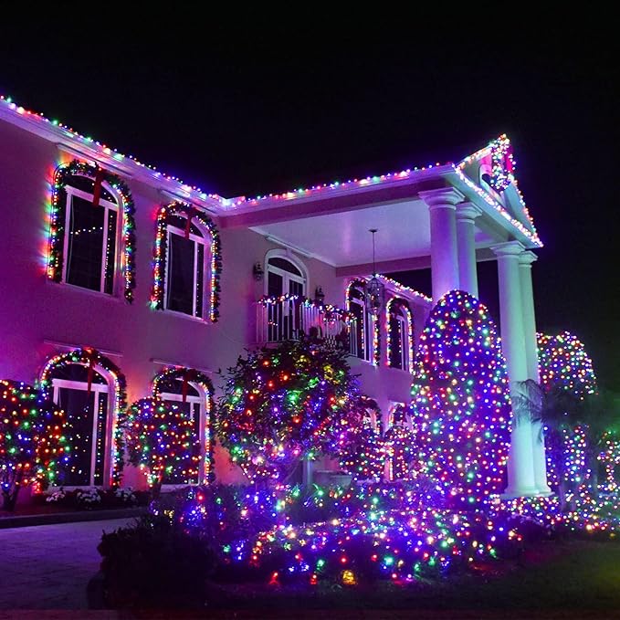 JMEXSUSS 163ft 500 LED Multicolor Christmas Lights Outdoor, Waterproof Clear Wire Colorful String Light, 8 Modes Christmas Tree Lights Plug in for Patio Wedding Party Yard Xmas Tree Decor(Multicolor)