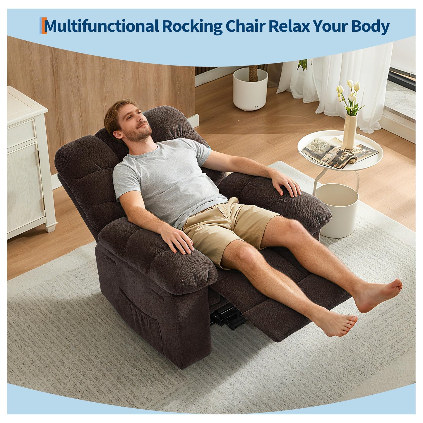 Massage & Heating Recliner Chair for Adults, 150° Manual Oversized Recliner with Extra Wide Plush Seat, Overstuffed Comfortable Single Sofa for Living Room Bedroom Home Theater for Relaxation