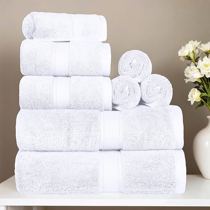 SUPERIOR Egyptian Cotton Pile 8 Piece Towel Set, Includes 2 Bath, 2 Hand