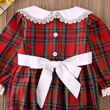 Baby Girl Christmas Dress Matching Newborn Girl Bodysuit Plaid Lace Princess Skirt Family Clothing (Romper/Long Sleeve, 0-3 Months)