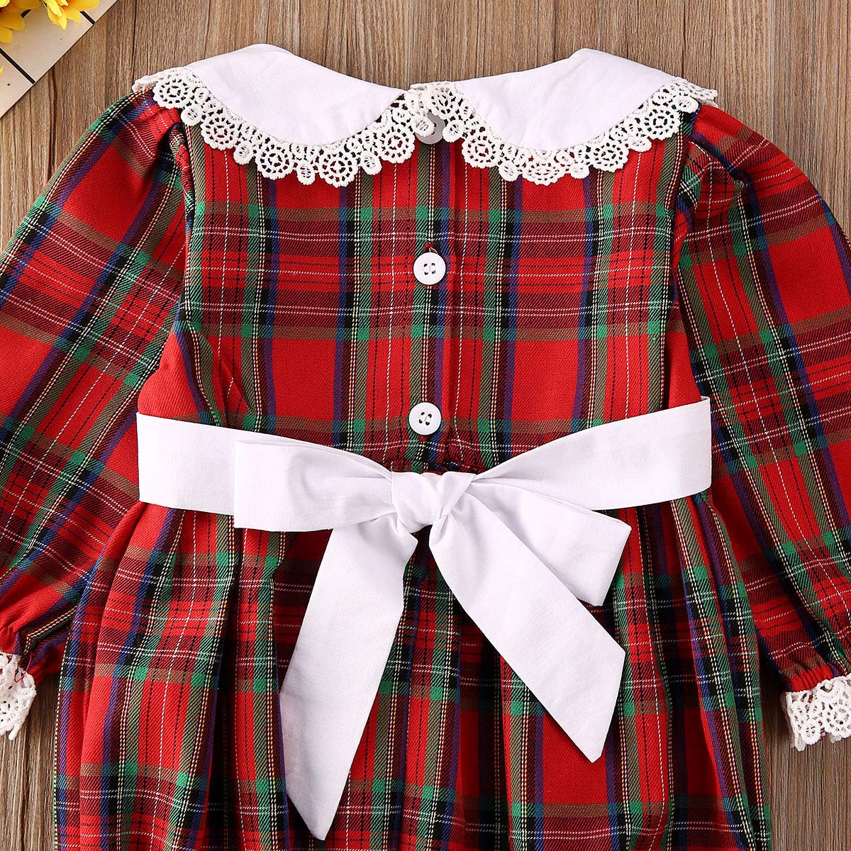 Baby Girl Christmas Dress Matching Newborn Girl Bodysuit Plaid Lace Princess Skirt Family Clothing (Romper/Long Sleeve, 12-18 Months)