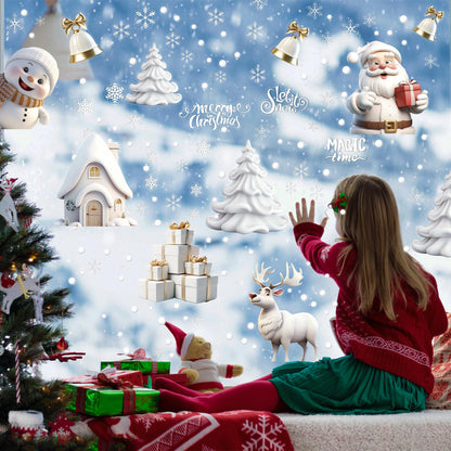 CCINEE 180pcs Christmas Window Clings，Xmas Large Window Static Stickers Snowman Santa Snowflake Reindeer Decals for Xmas Party Decorations（8 Sheets）