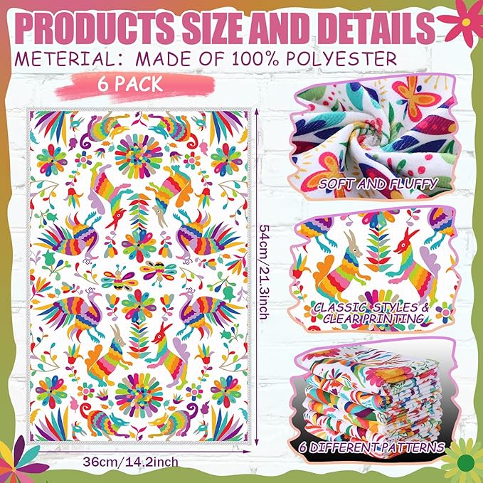 Breling Set of 6 Mexican Kitchen Towels Dia De Los Muertos Decorations Mexican