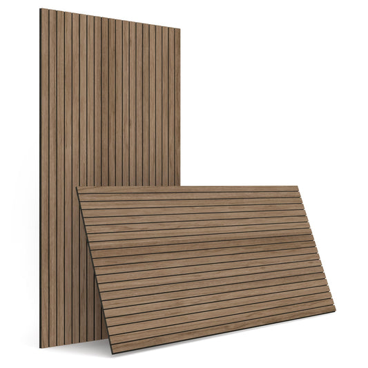INNO STICKERS 4-Piece Wood Slat Wall Panel for Interior Wall Decor Noise Cancelling 47.2" x 23.6" Peel and Stick Acoustic Decorative 3D Sound Absorbing Wall Paneling, Walnut