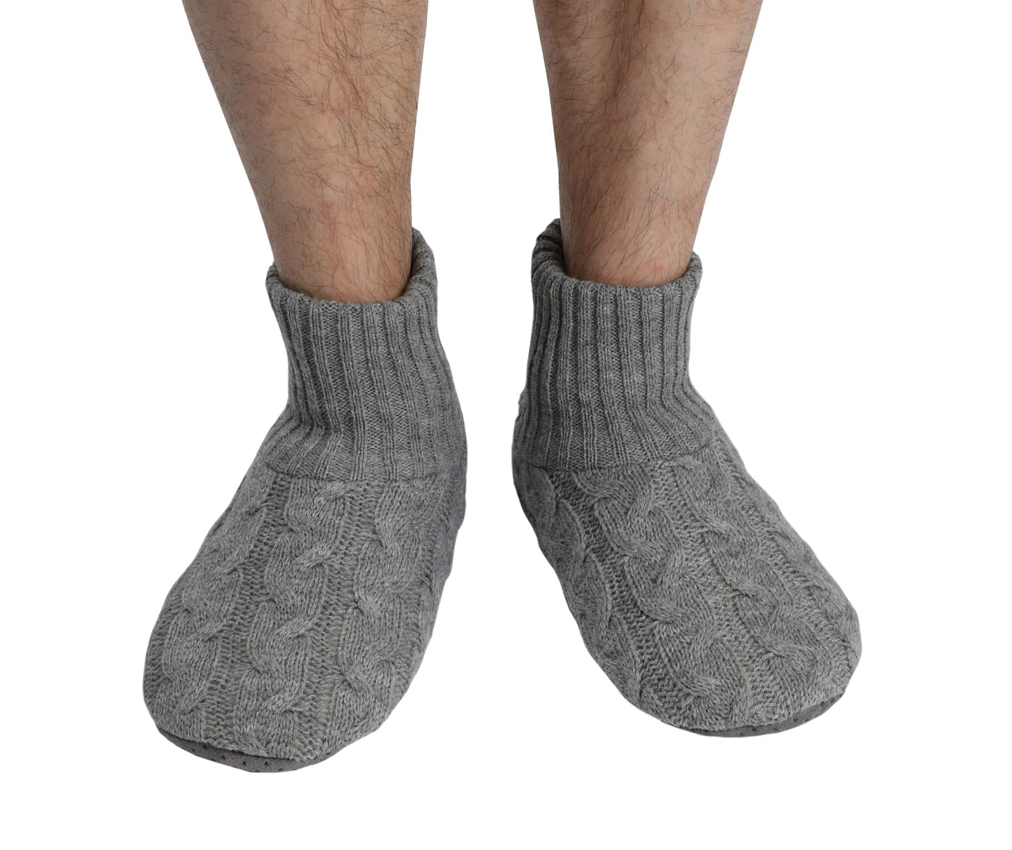 Panda Bros Men's Slipper Socks, Winter Cable Knit Non-Skid Warm Cozy Soft Indoor Socks With Fluffy Sherpa Lined