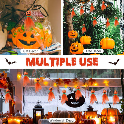 Kinlop 16 Pcs Halloween Pumpkin Hanging Ornaments 3.5 Inch Small Hanging Ghosts Tree Ornaments Orange Cute Pumpkin Decor for Halloween Party Yard Garden Tree Decoration