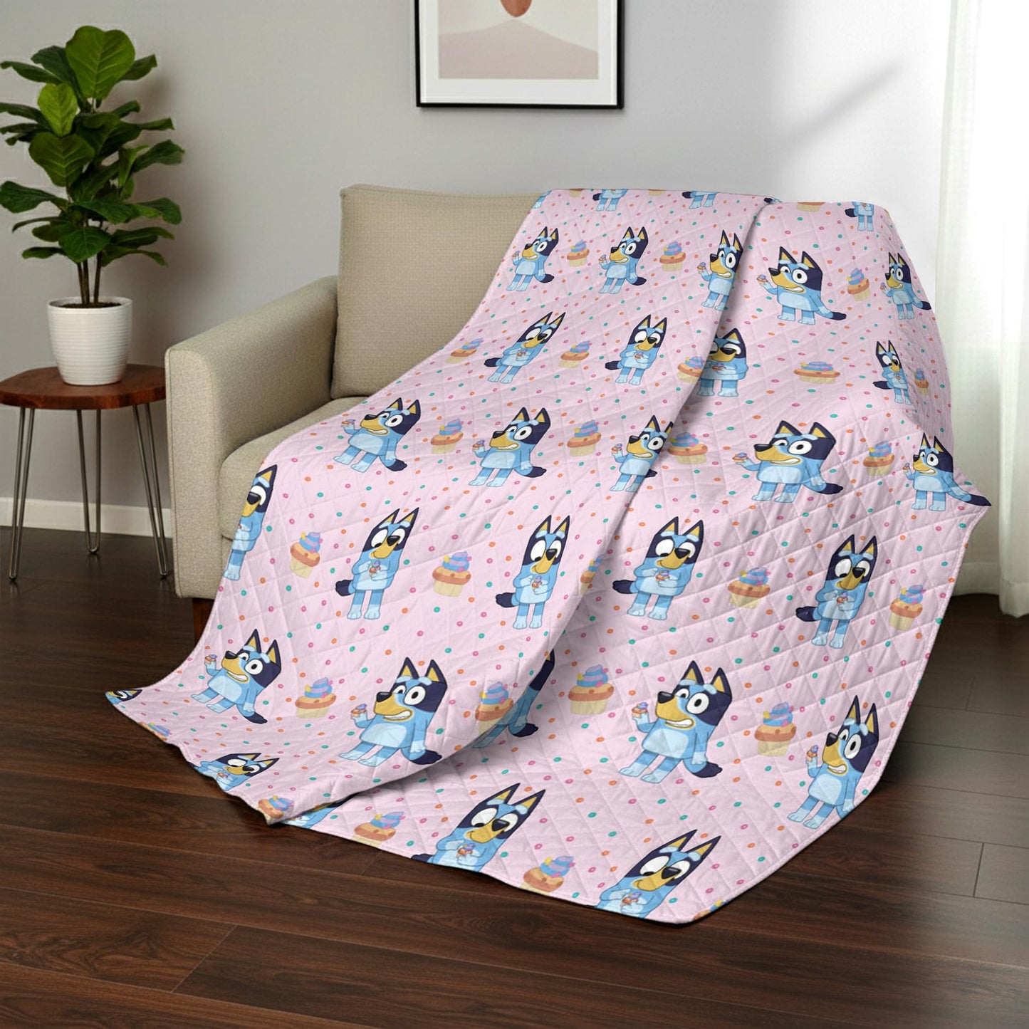 Northwest Bluey Cupcake Stars Quilted Reversible Throw Blanket – Official BlueyThrow Blanket, for Any Kid - Bed, Couch, or Playroom, 60 x 80 Inches