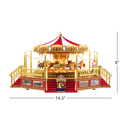 Mr. Christmas Gold Label Animated and Musical Carousel, Christmas Decoration, LED Lights, Plays 50 Songs, 8 Inch, Red