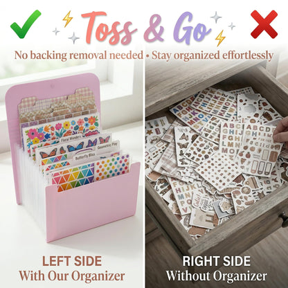 Sticker Storage Organizer with 13 Expandable Pockets, Multi-Layer Desktop Sticker Binder for Scrapbook Essentials and Journal Organizer, Large Capacity for Thick Sticker Album, Washi Tape(Blue)