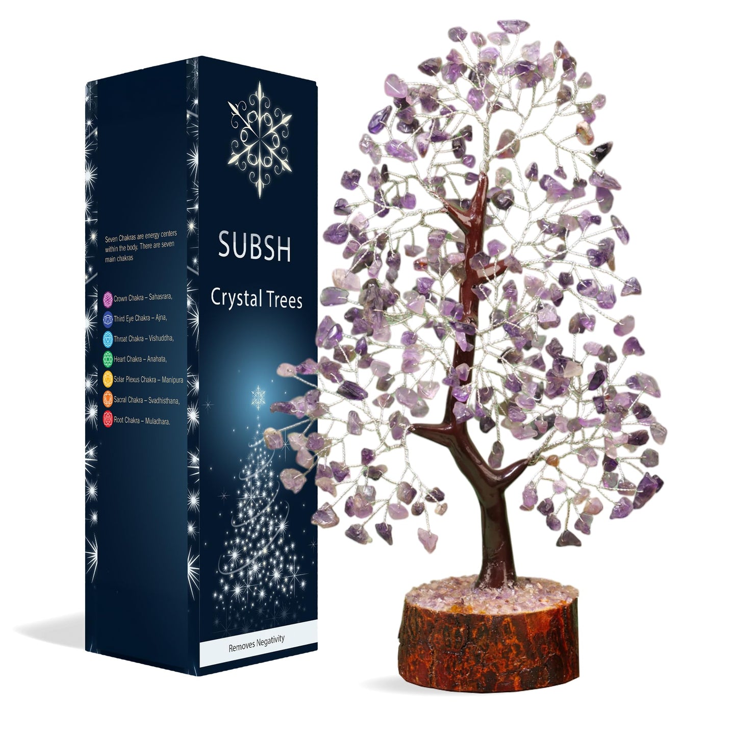 SUBSH Amethyst Crystal Tree of Life 10-12 Inch with 2 Chakra Pendants – Healing Crystal Bonsai Money Tree for Positive Energy, Feng Shui, Reiki, Spiritual Home Decor & Gifts for Women