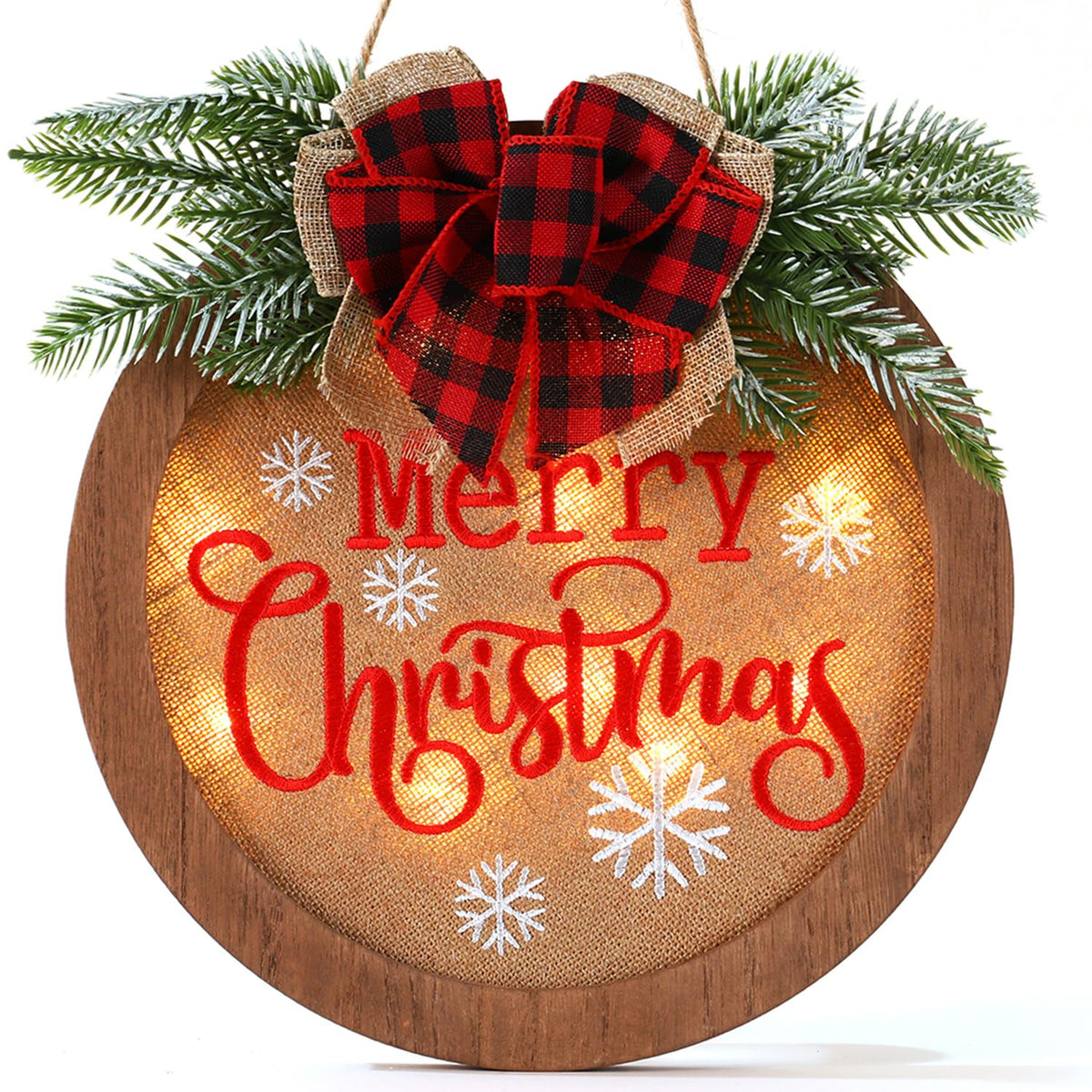 HOMCDALY Christmas Welcome Sign for Front Door, Winter Merry Christmas Wreath, Farmhouse Door Decoration Wooden Hanging Sign, Winter Home Decoration (F-Xmas)