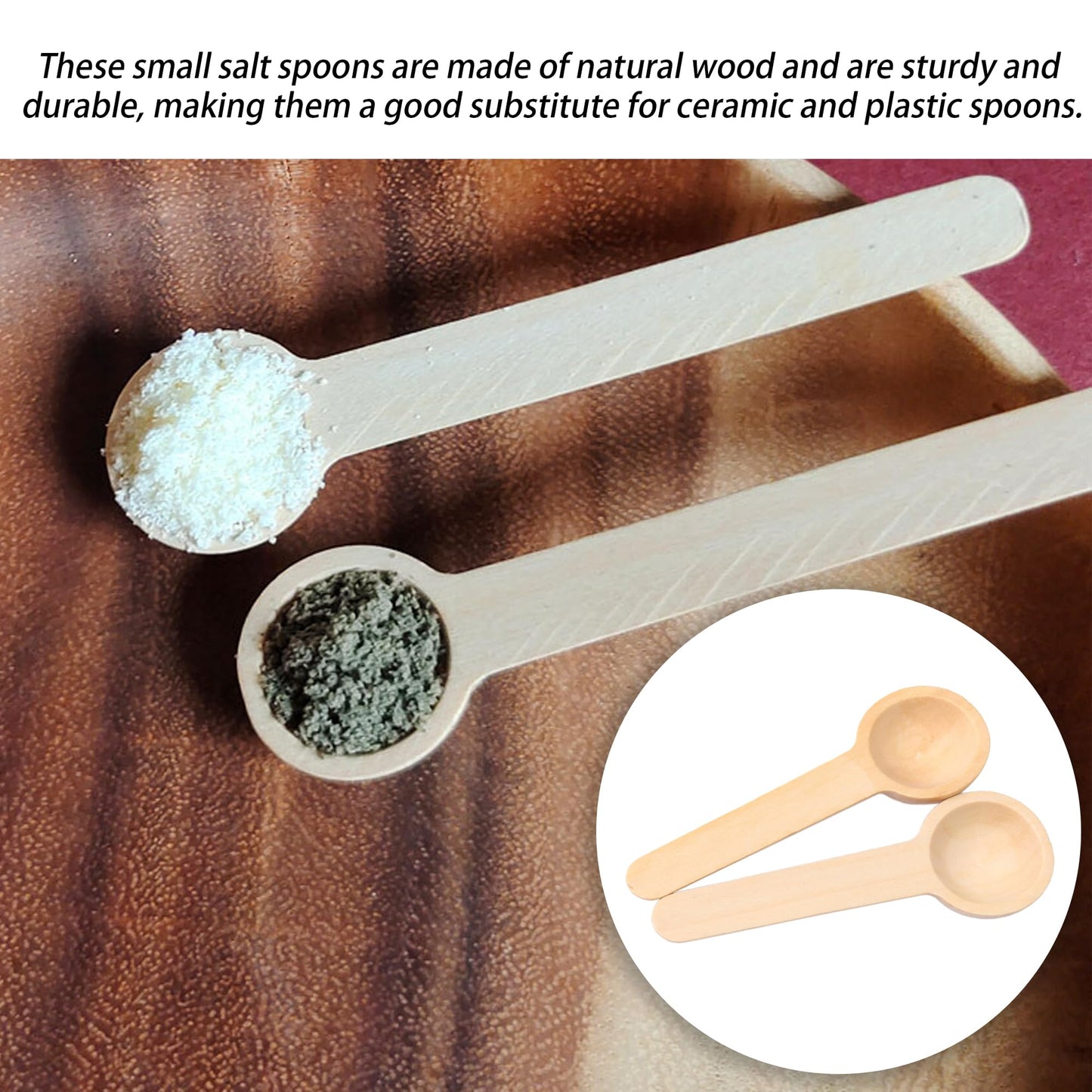 RDEXP Small Wooden Salt Spoons for Spice Jars Seasoning Honey Coffee Set of 50