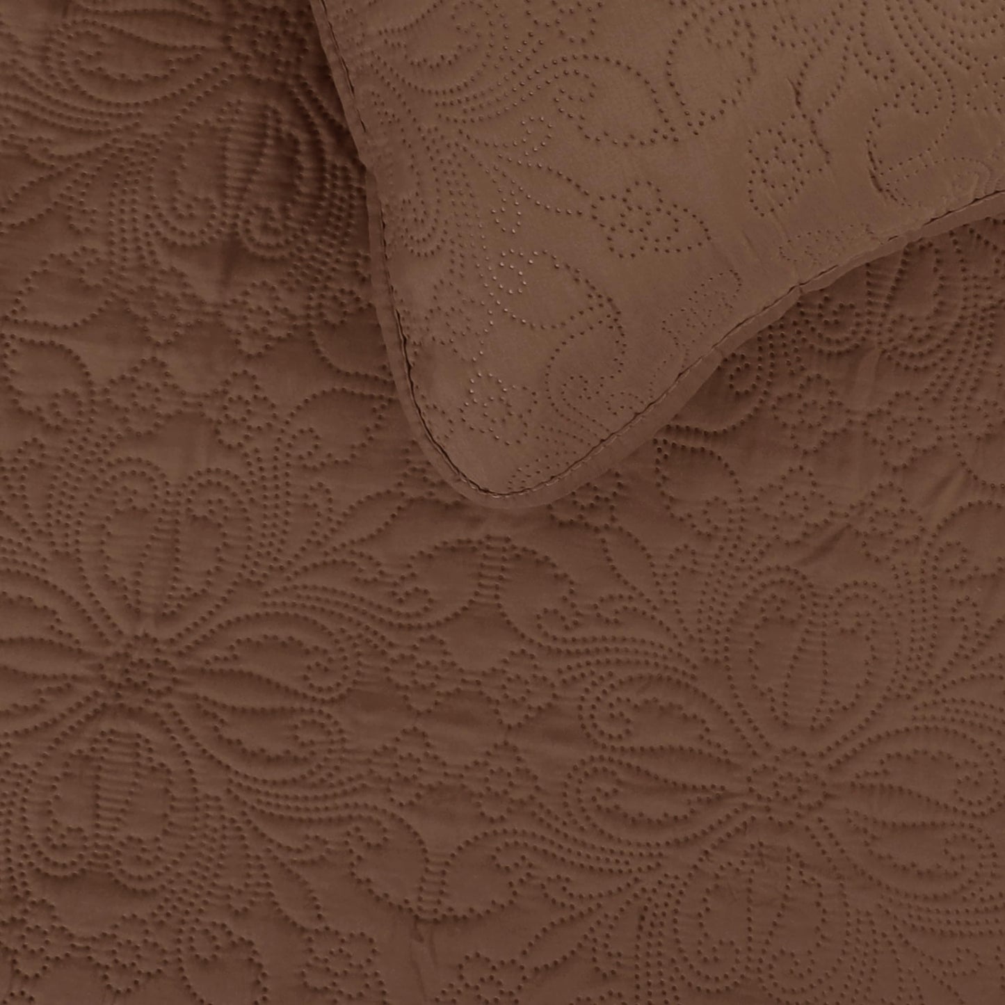 Easy-Going Full/Queen Size Reversible Quilt Set with 1 Quilt and 2 Pillow Shams, Soft Bed Quilt Cover, Water Resistant Lightweight Microfiber Bedspread, Stain Resistant, Damask-Brown/Beige