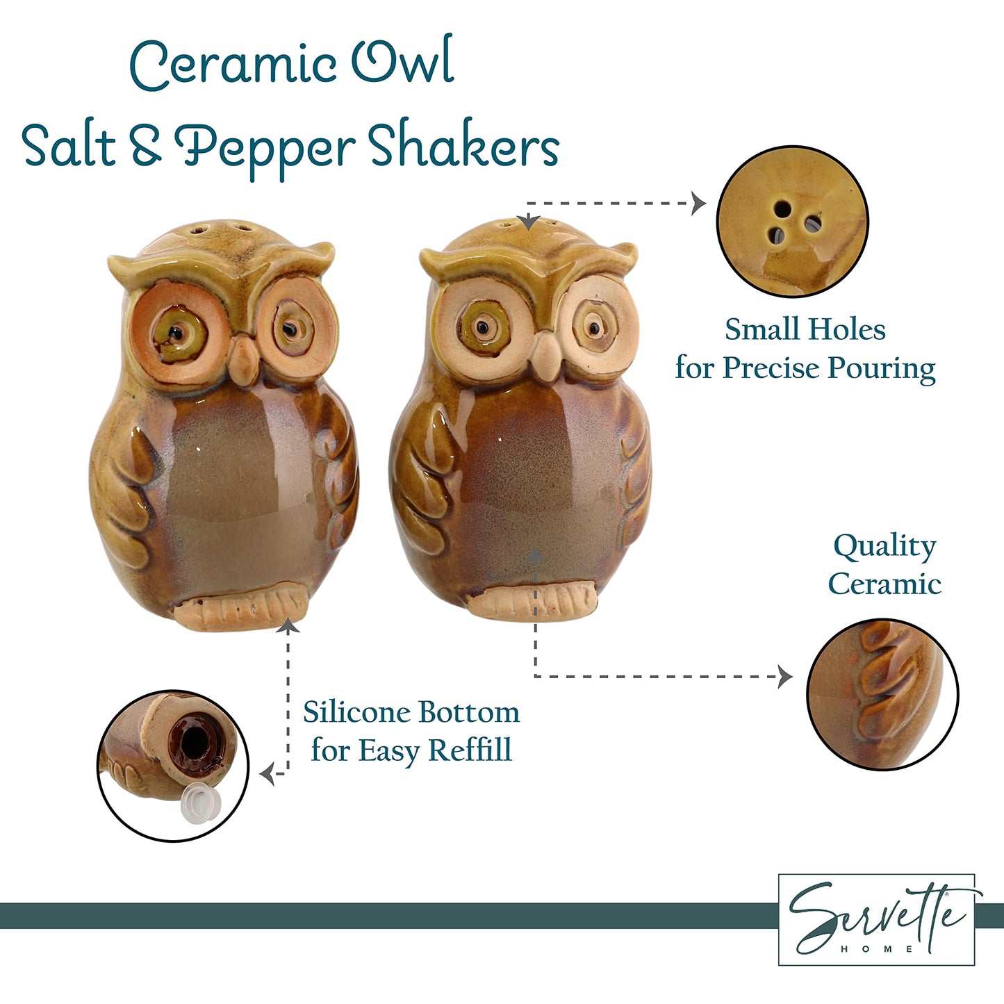 Ceramic Owl Salt and Pepper Shaker Collectors Kitchen Décor - Green