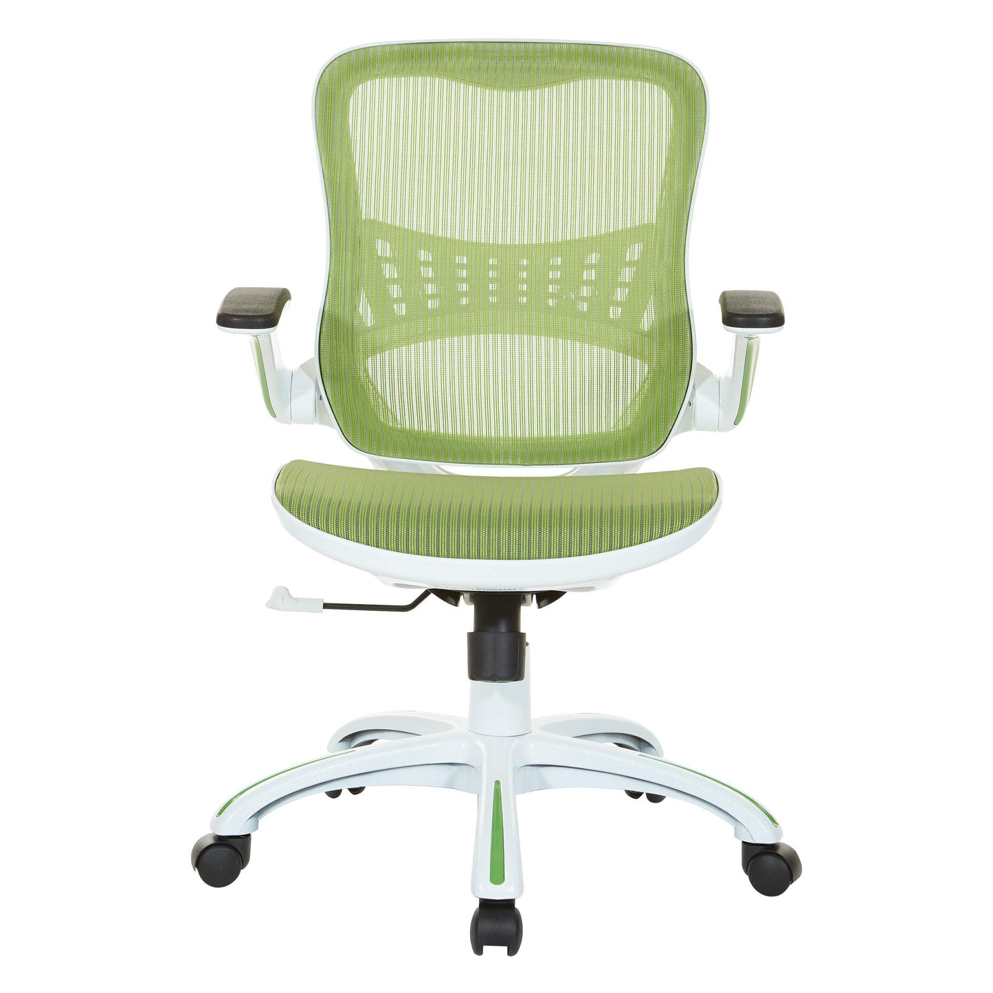 OSP Home Furnishings Riley Ventilated Manager's Office Desk Chair with Breathable Mesh Seat and Back, White Base with Green