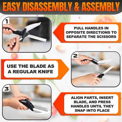 2 in 1 Cutting Board Scissors for Food - 9.6" Detachable Cheese Scissors with Cutting Board and Stainless Steel Blade - Easy-to-Use Veggie Cutter with Safety Lock, Suitable for Fruits and Vegetables