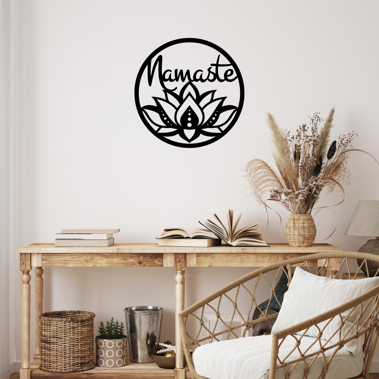 Namaste Lotus Flower Wall Hanging – Handmade Yoga Inspired Metal Décor, Boho Spiritual Artwork for Meditation Room, Mindfulness Studio, or Peaceful Home Accent